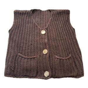 brown chunky knit cardigan with gold buttons